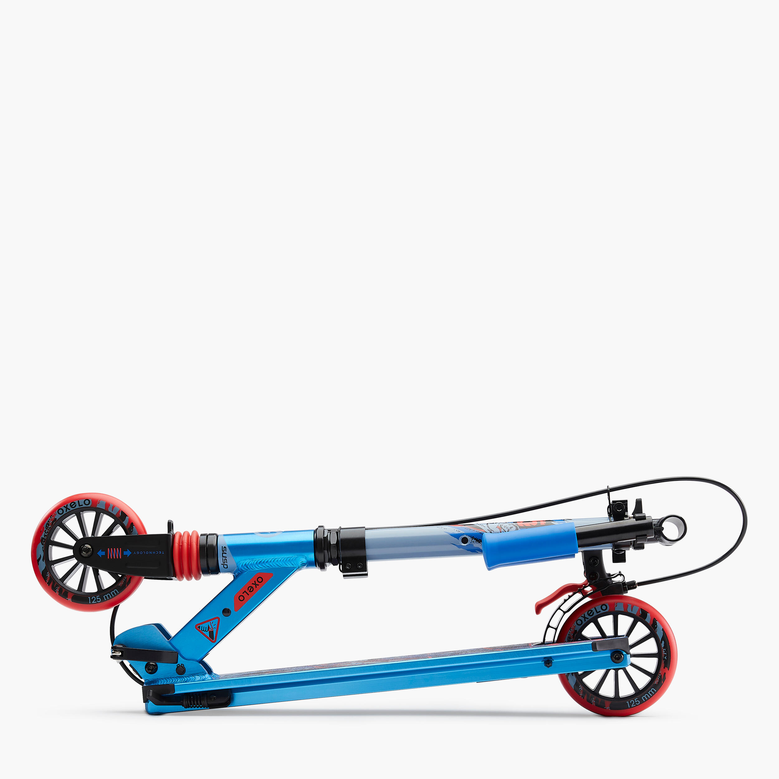TROTTINETTE ENFANT MID 5 AVEC FREIN AU GUIDON ET SUSPENSION GRAPHISME BLEU - OXELO