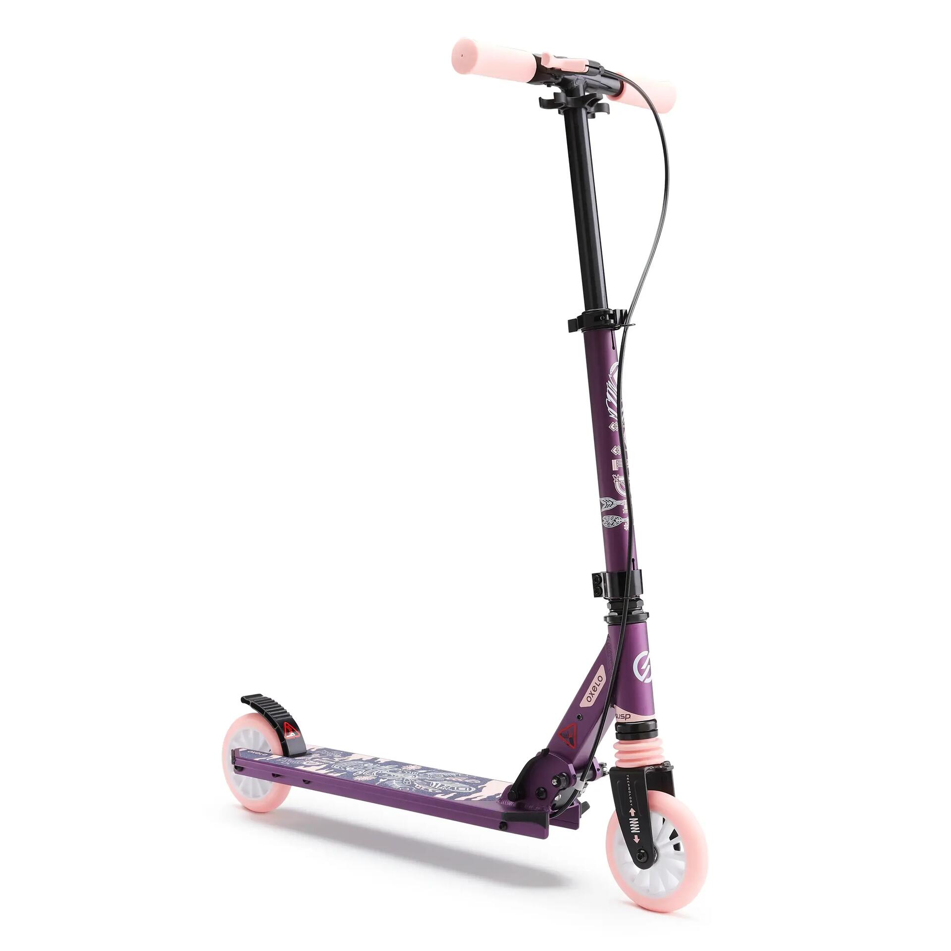Patinete Infantil MID5 com Freio no Guidão e Suspensão Oxelo Roxo e Rosa
