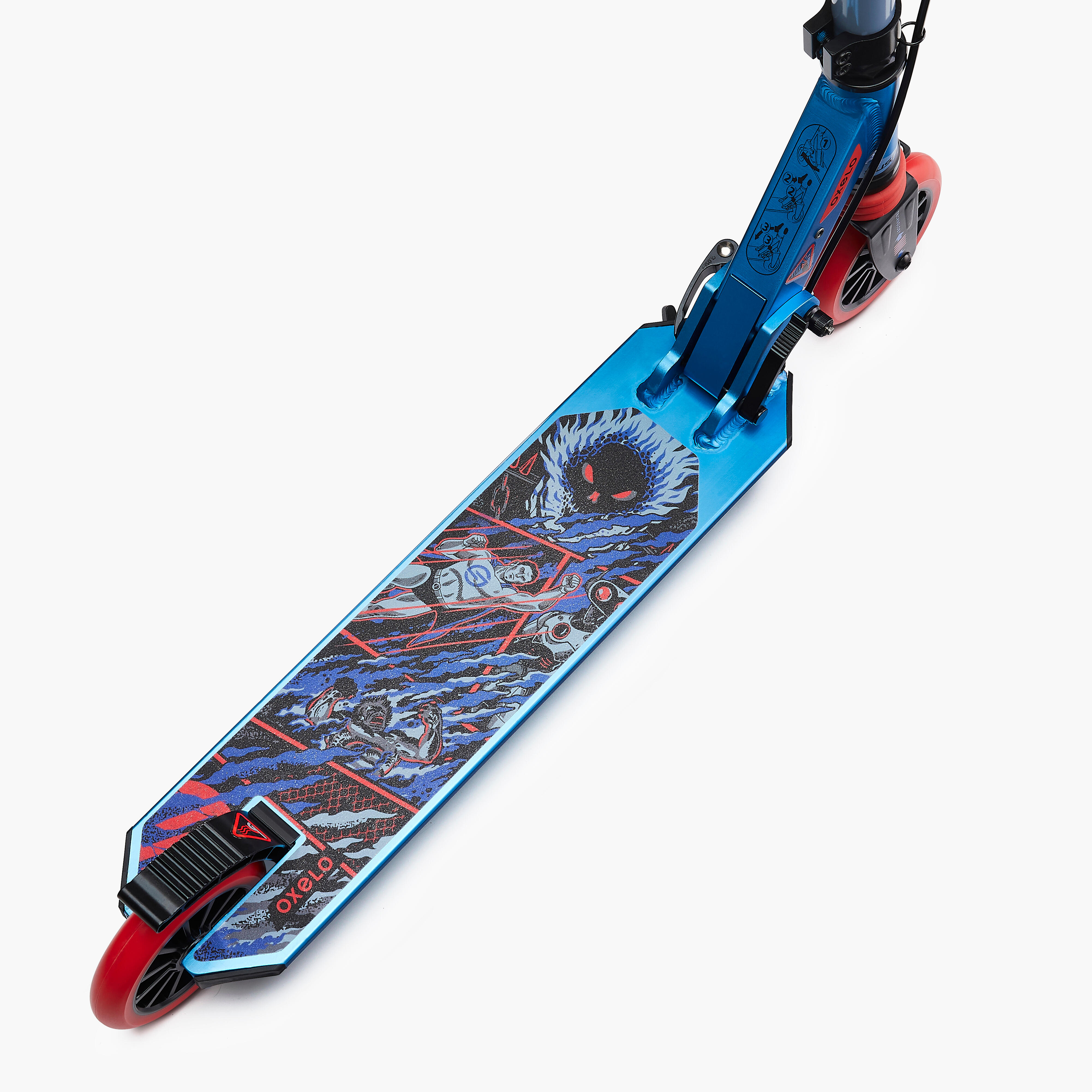 TROTTINETTE ENFANT MID 5 AVEC FREIN AU GUIDON ET SUSPENSION GRAPHISME BLEU - OXELO