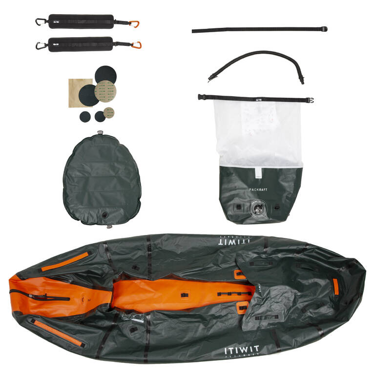 Kayak Sungai Inflatable Packraft 1 orang TPU Ritsleting Waterproof PR 500
