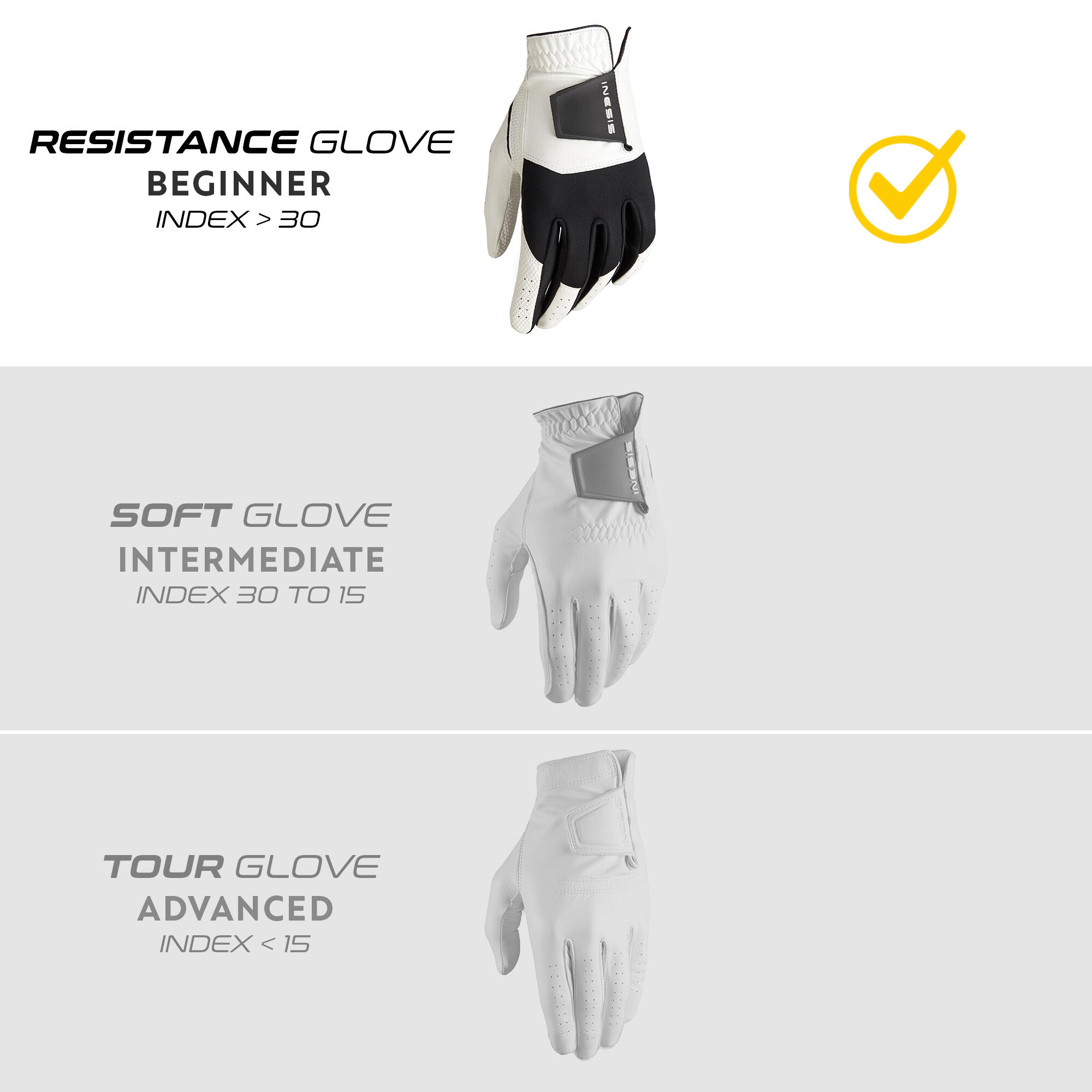 Men’s LH Golf Glove - Resistance 100 White/Black - INESIS