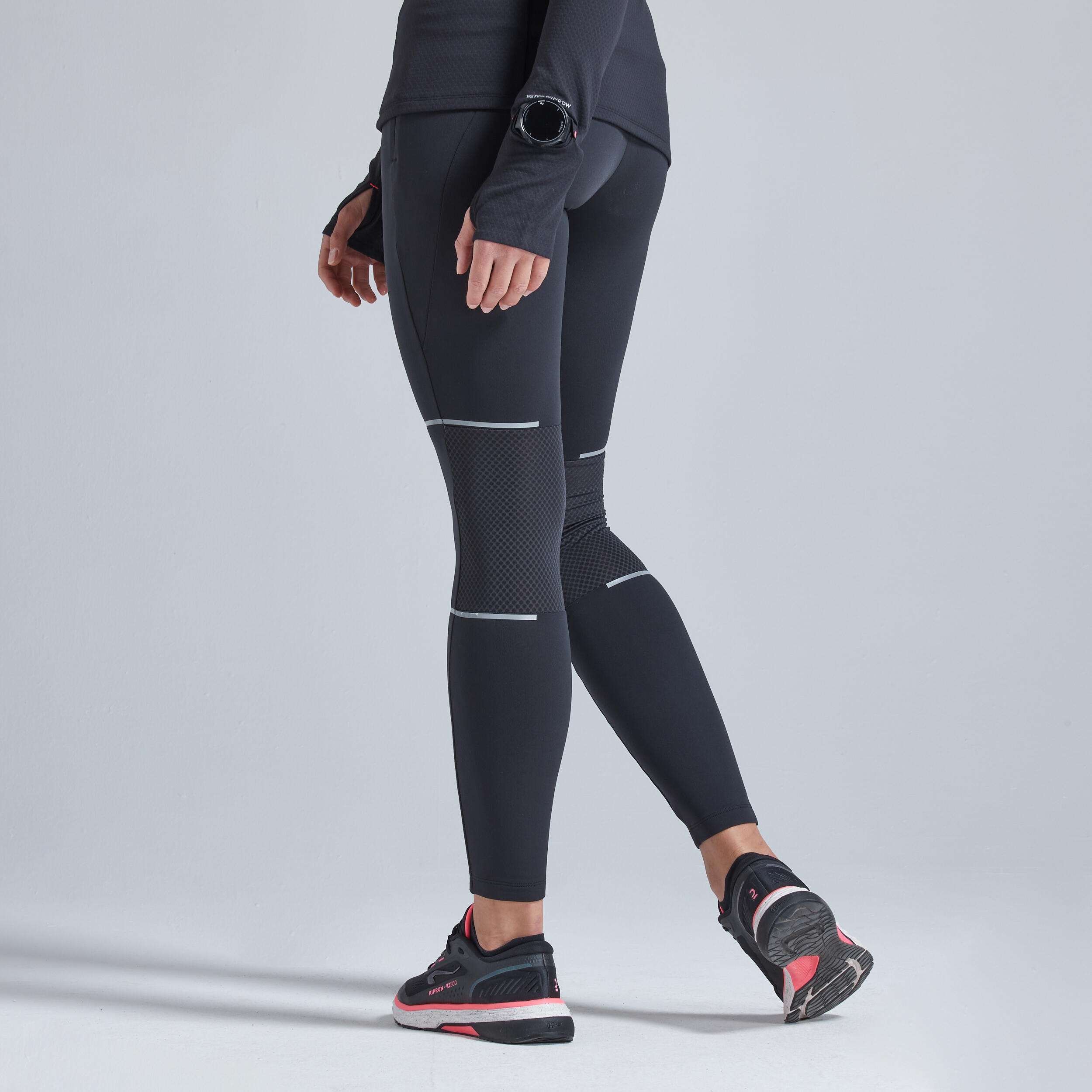 Women's Running Short Leggings - Kiprun Run 100 Black - Decathlon