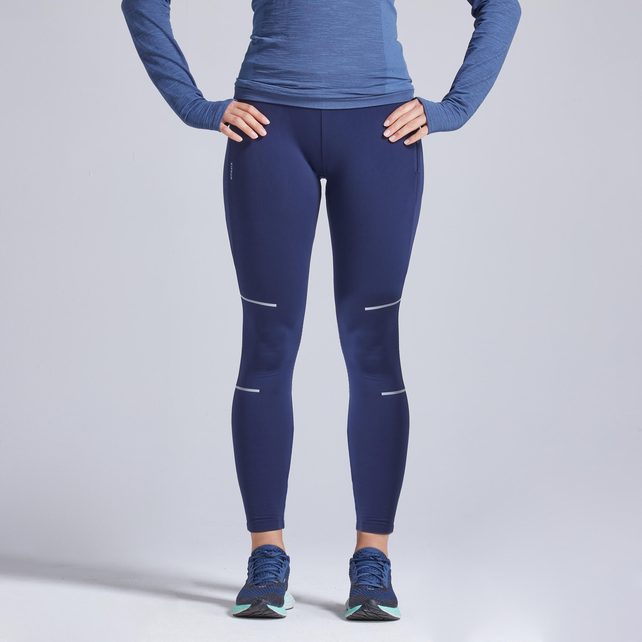 Kiprun Warm Women's Warm Running Tights - blue KIPRUN