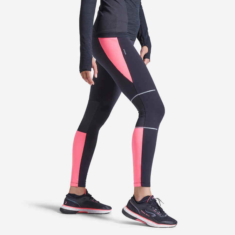 Kiprun Warm Women's Warm Running Tights - black pink - Decathlon