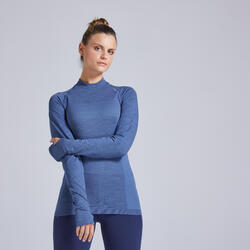 TEE SHIRT MANCHES LONGUES RUNNING FEMME KIPRUN SKINCARE BLEU ARDOISE
