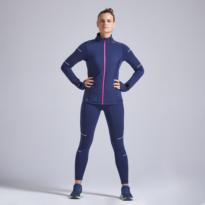 VESTE RUNNING HIVER FEMME CHAUDE KIPRUN WARM BLEU ROSE