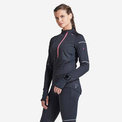 Hardloopshirt voor dames winter Warm regular lange mouwen zwart koraal