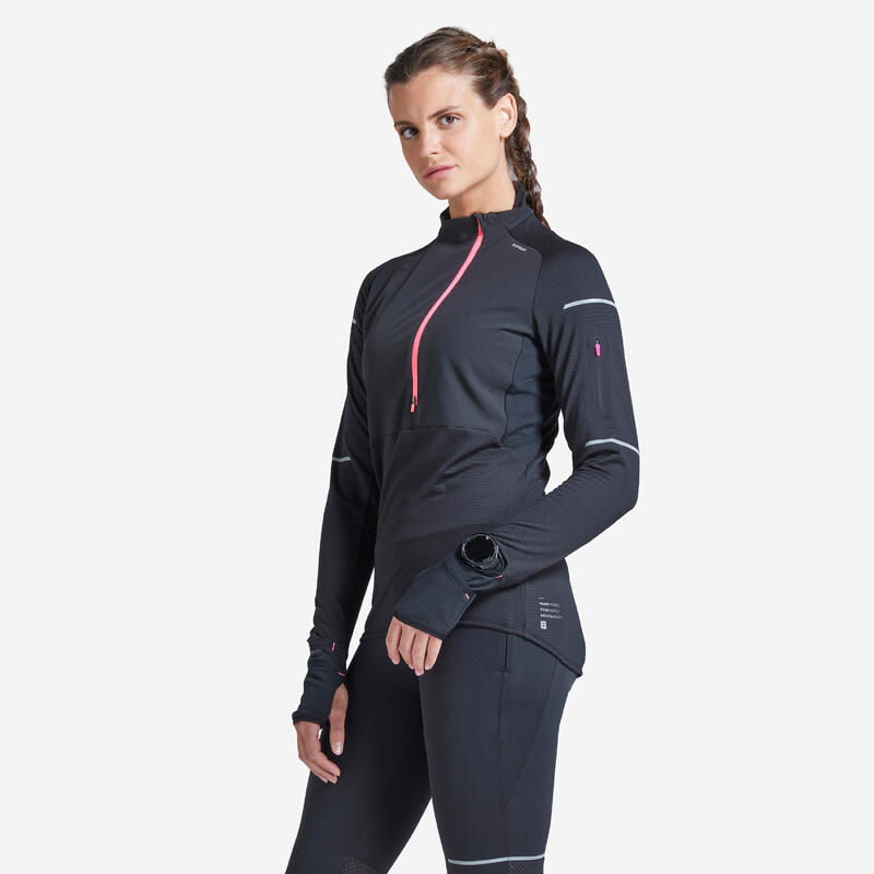 COLLANT RUNNING HOMME CHAUD ET DEPERLANT KIPRUN WARM RAIN NOIR KIPRUN