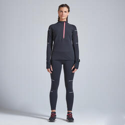 T-shirt running donna KIPRUN WARM REGUL nero-corallo