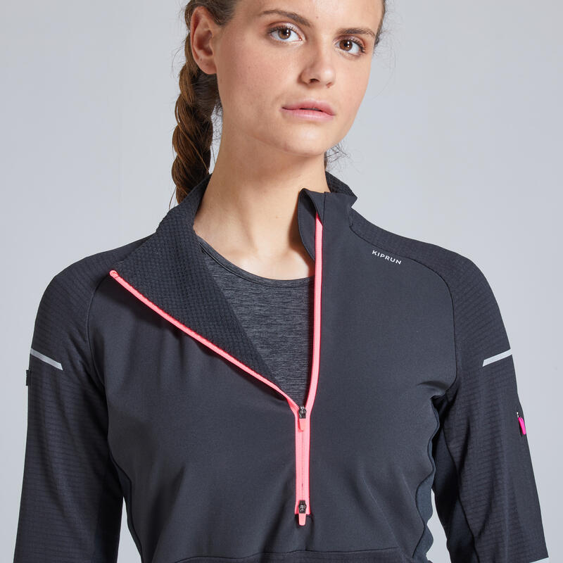 Camiseta de Running para mujer Kalenji manga larga 1/2 cremallera negro -  Decathlon