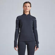 Kiprun Warm Light Women's Running Long-Sleeved Winter T-Shirt - Black/Pink
