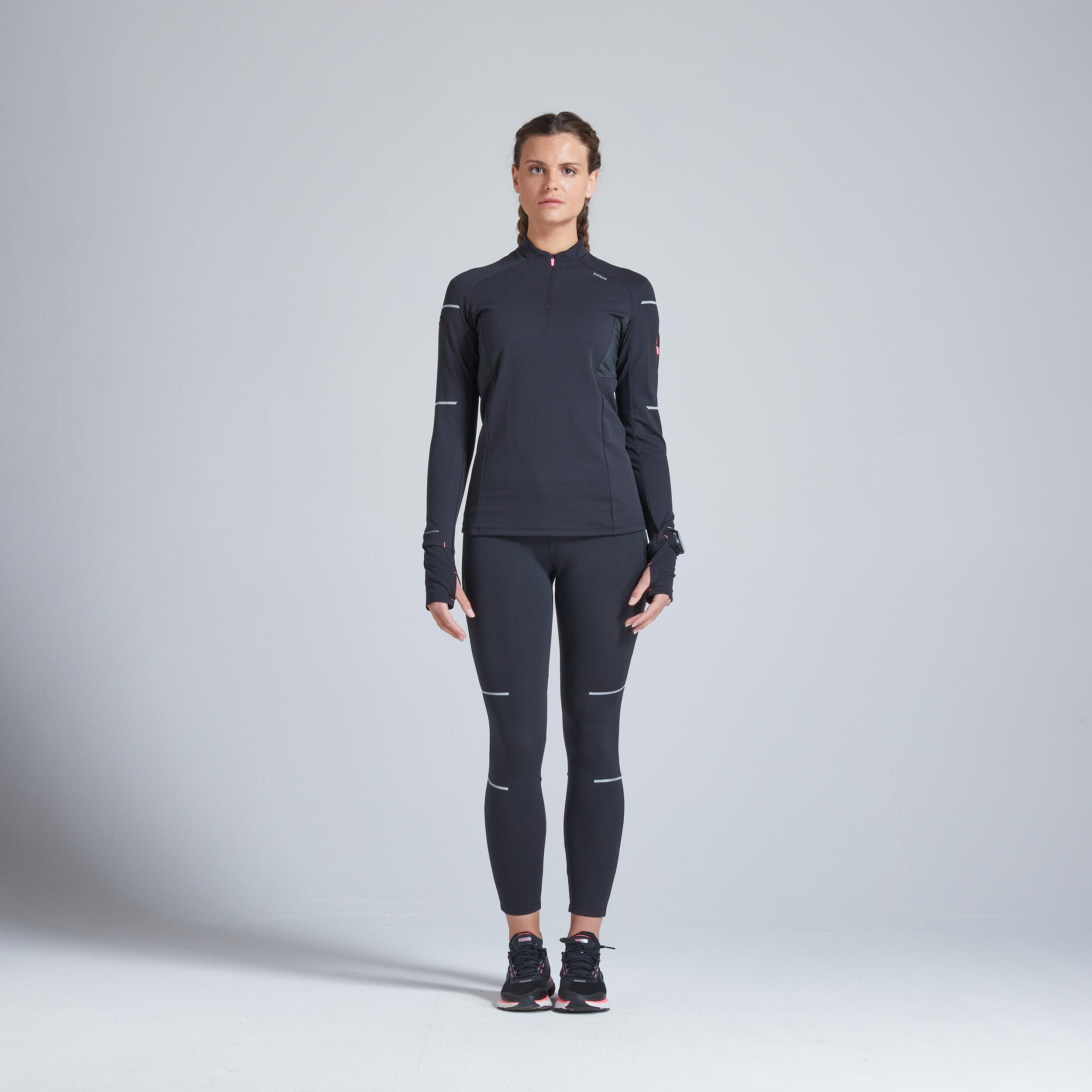 Warm Light Women's Running Long-Sleeved Winter T-Shirt - Black/Pink 10/14