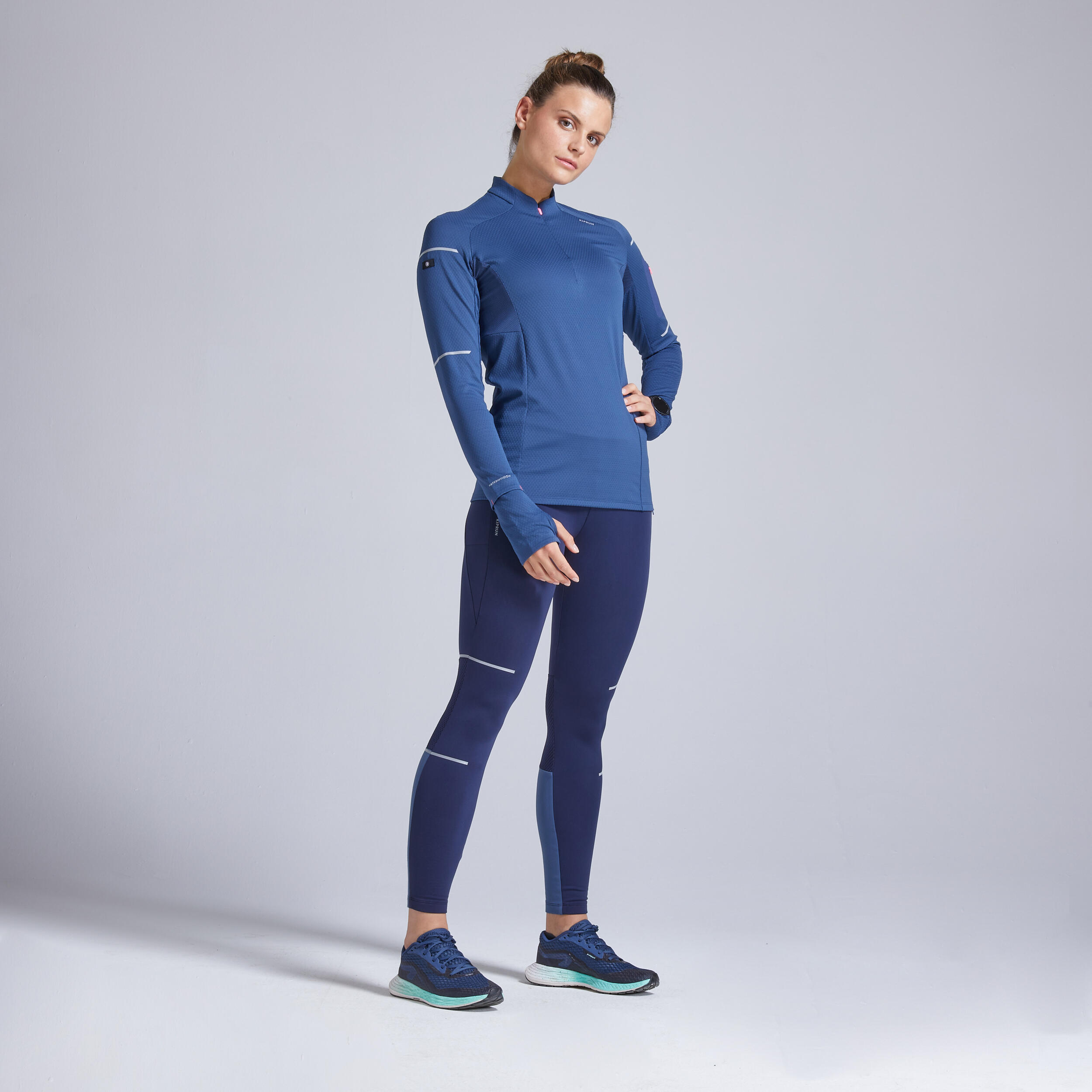 Kiprun Warm Light Women's Winter Running Long-Sleeved T-Shirt - slate blue 11/11