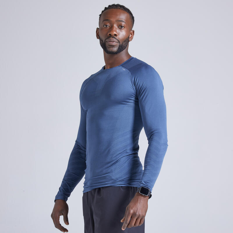 HARDLOOPSHIRT MET LANGE MOUWEN VOOR HEREN SKINCARE WINTER leisteenblauw