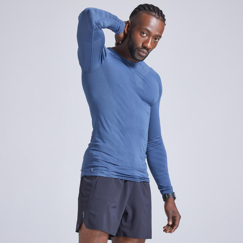 HARDLOOPSHIRT MET LANGE MOUWEN VOOR HEREN SKINCARE WINTER leisteenblauw
