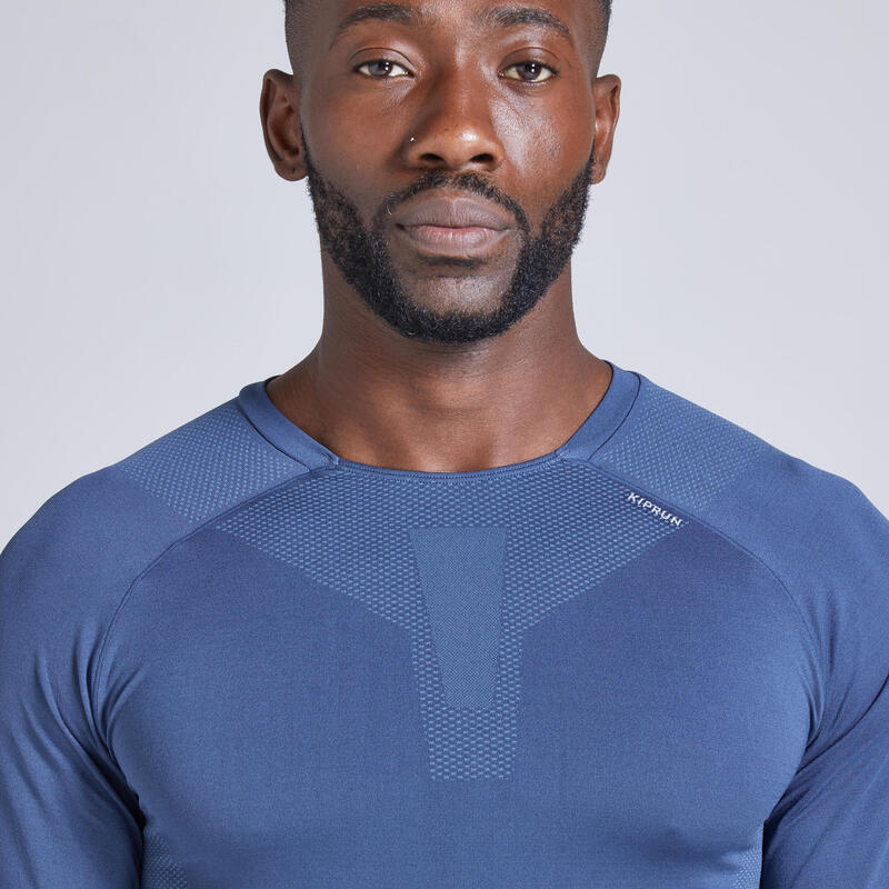 HARDLOOPSHIRT MET LANGE MOUWEN VOOR HEREN SKINCARE WINTER leisteenblauw