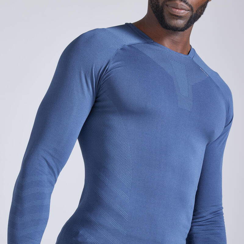 HARDLOOPSHIRT MET LANGE MOUWEN VOOR HEREN SKINCARE WINTER leisteenblauw