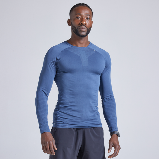 T-SHIRT RUNNING MANCHES LONGUES HIVER HOMME KIPRUN SKINCARE Bleu ardoise