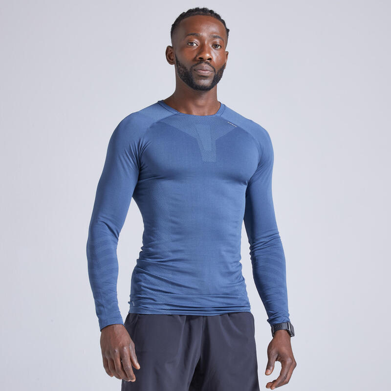 HARDLOOPSHIRT MET LANGE MOUWEN VOOR HEREN SKINCARE WINTER leisteenblauw