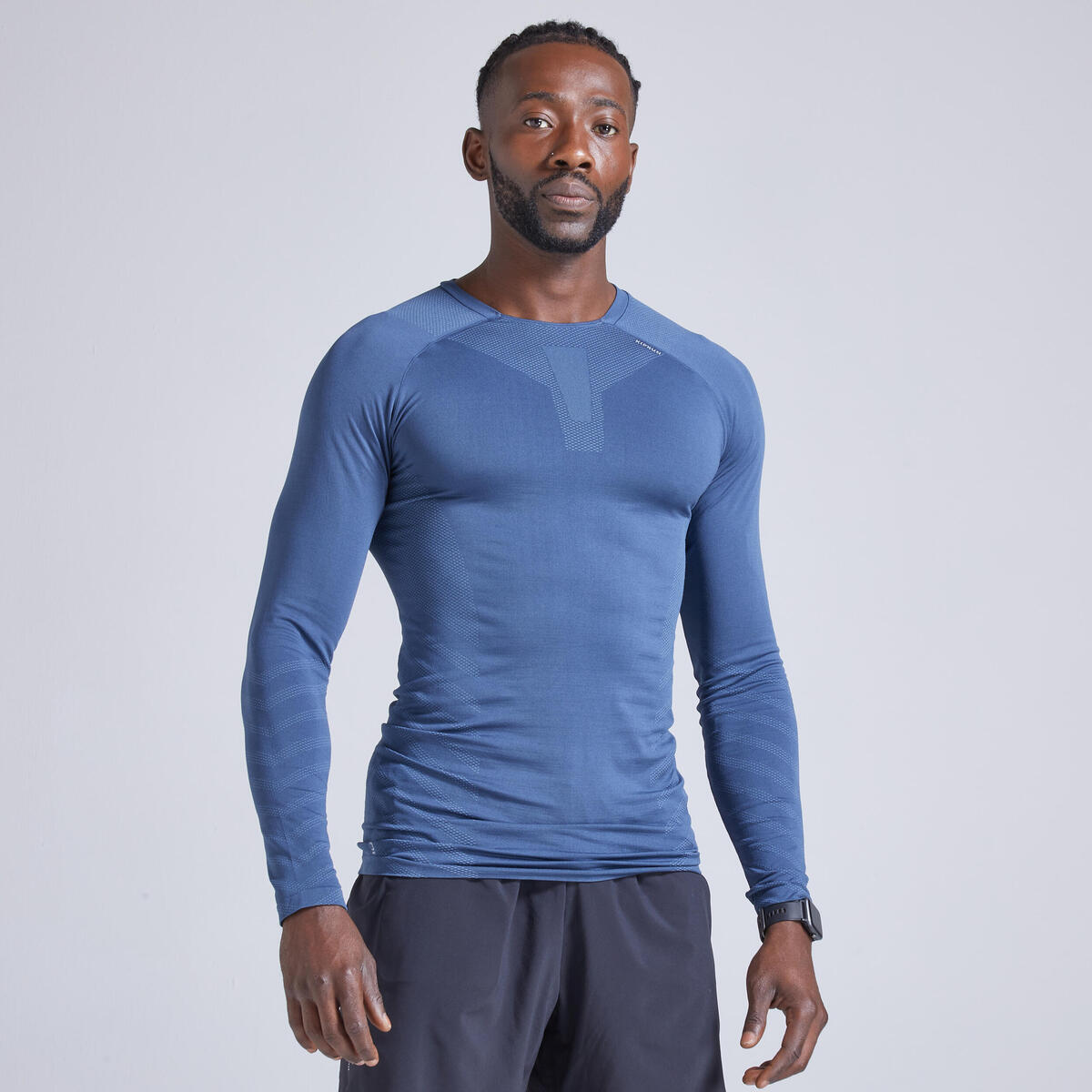 T-SHIRT RUNNING MANCHES LONGUES HIVER HOMME KIPRUN SKINCARE Bleu ardoise