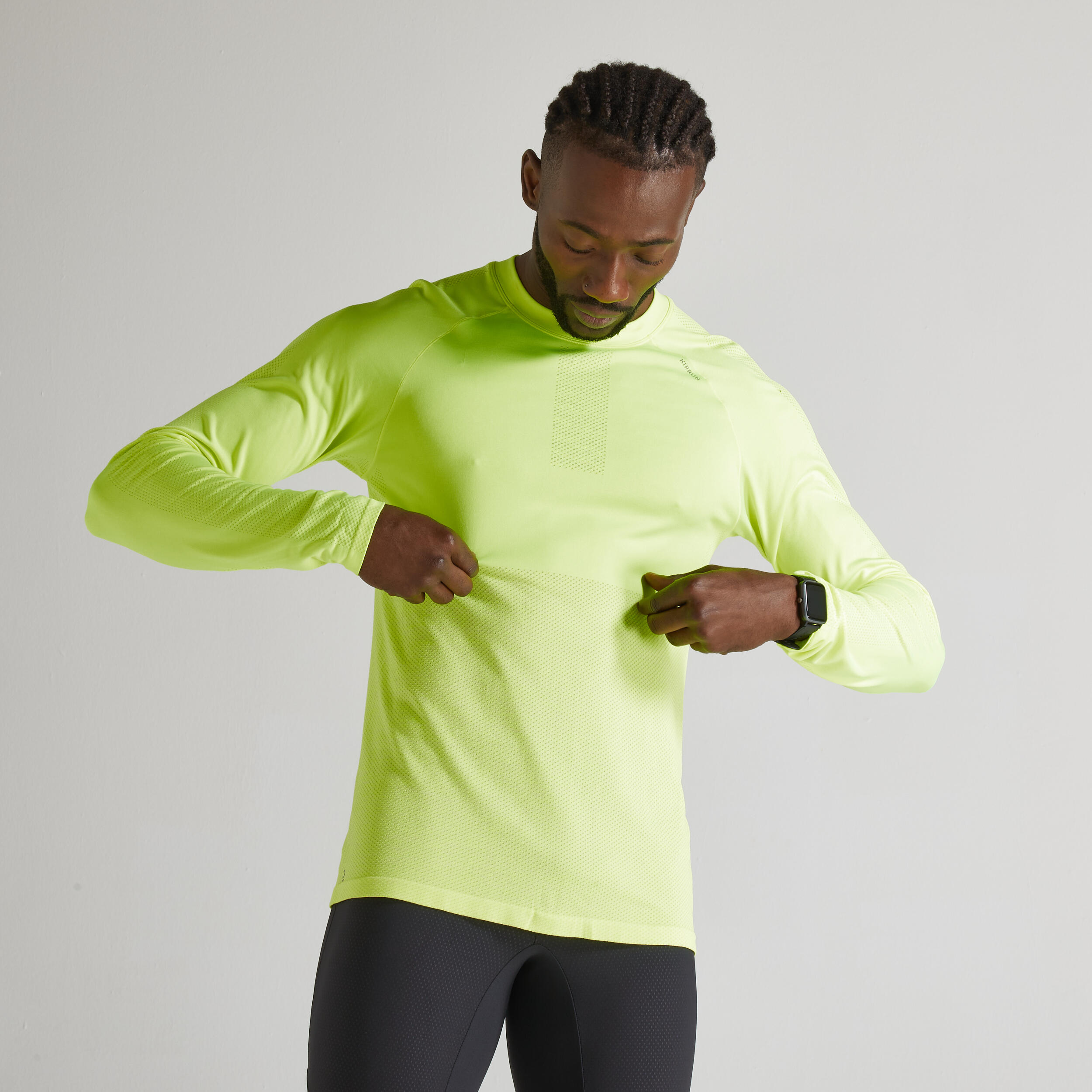 CARE MEN'S BREATHABLE LONG-SLEEVED RUNNING T-SHIRT - YELLOW 8/9
