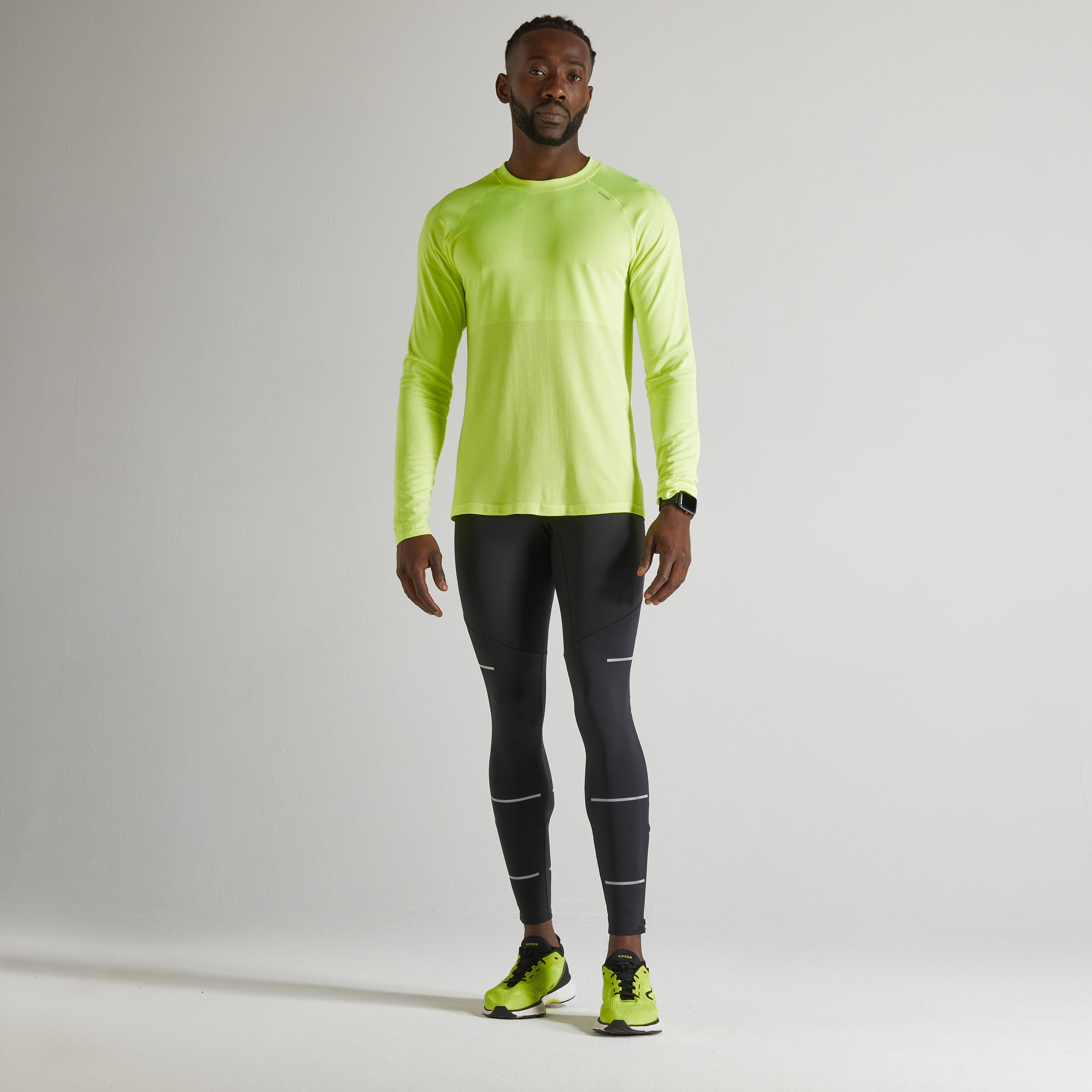 Men's long-sleeved running T-shirt - KIPRUN Run 500 Seamless Yellow