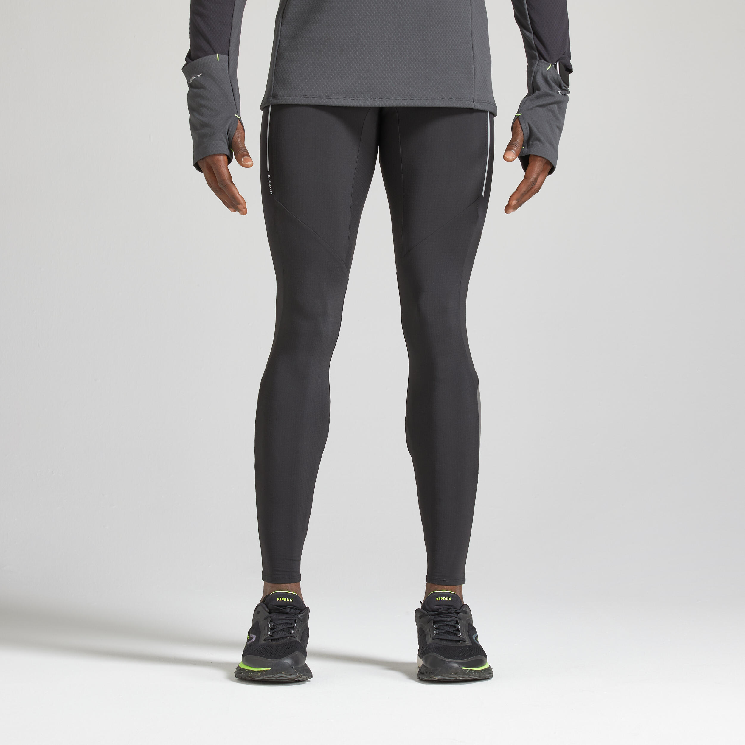 Men's Running Leggings - Warm Black/Grey - Black, Carbon grey