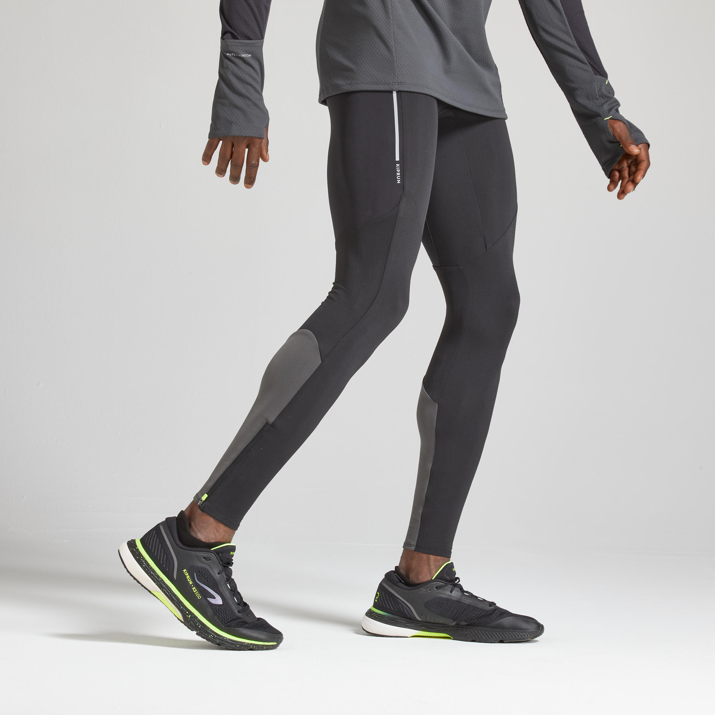 Men's Running Leggings - Warm Black/Grey - KIPRUN