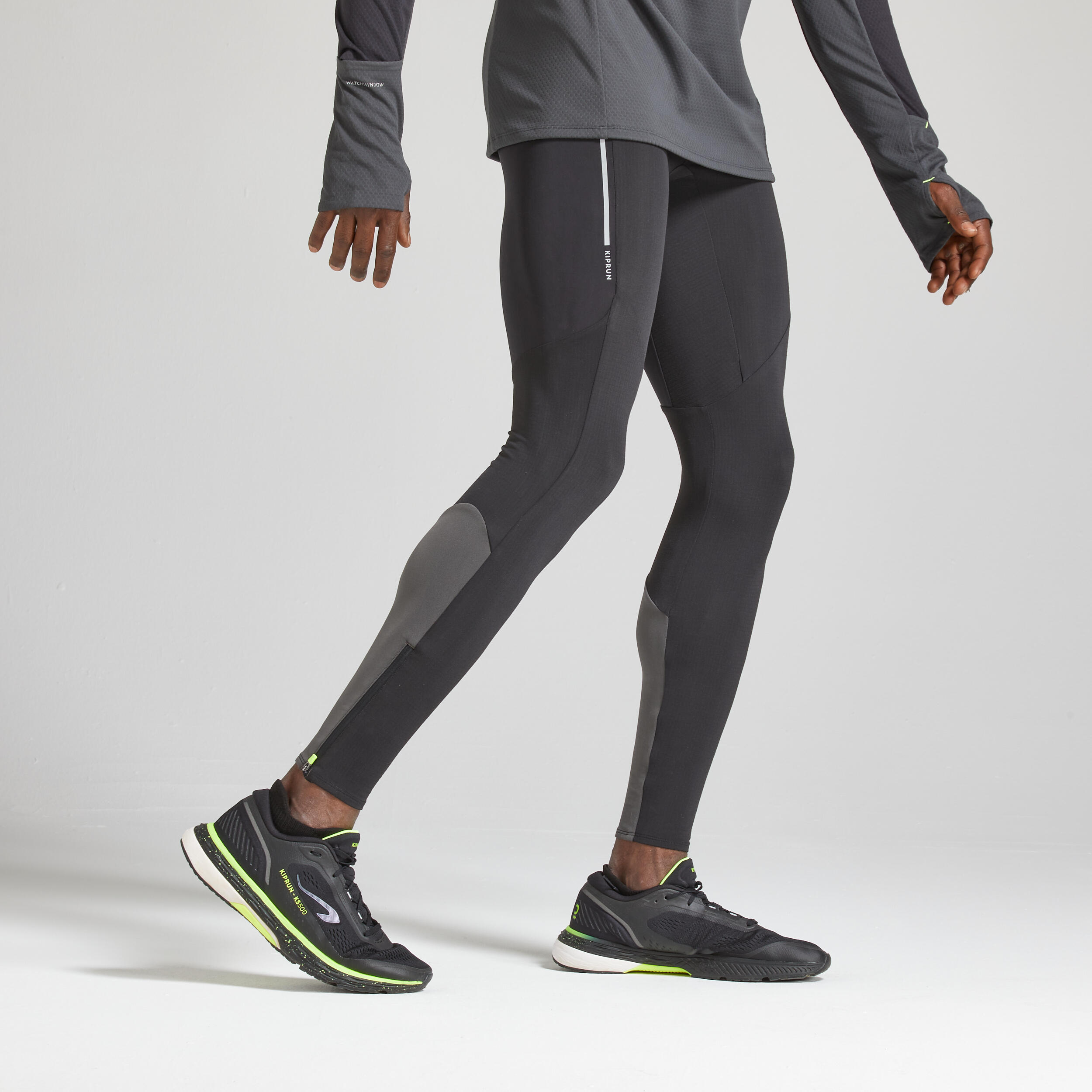 Kiprun Warm Men s Running Tights Black Grey Decathlon