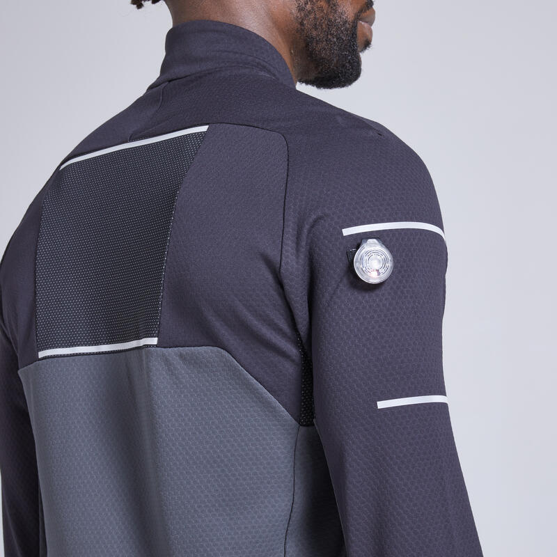Maglia manica lunga running uomo KIPRUN WARM LIGHT nero-grigio-giallo