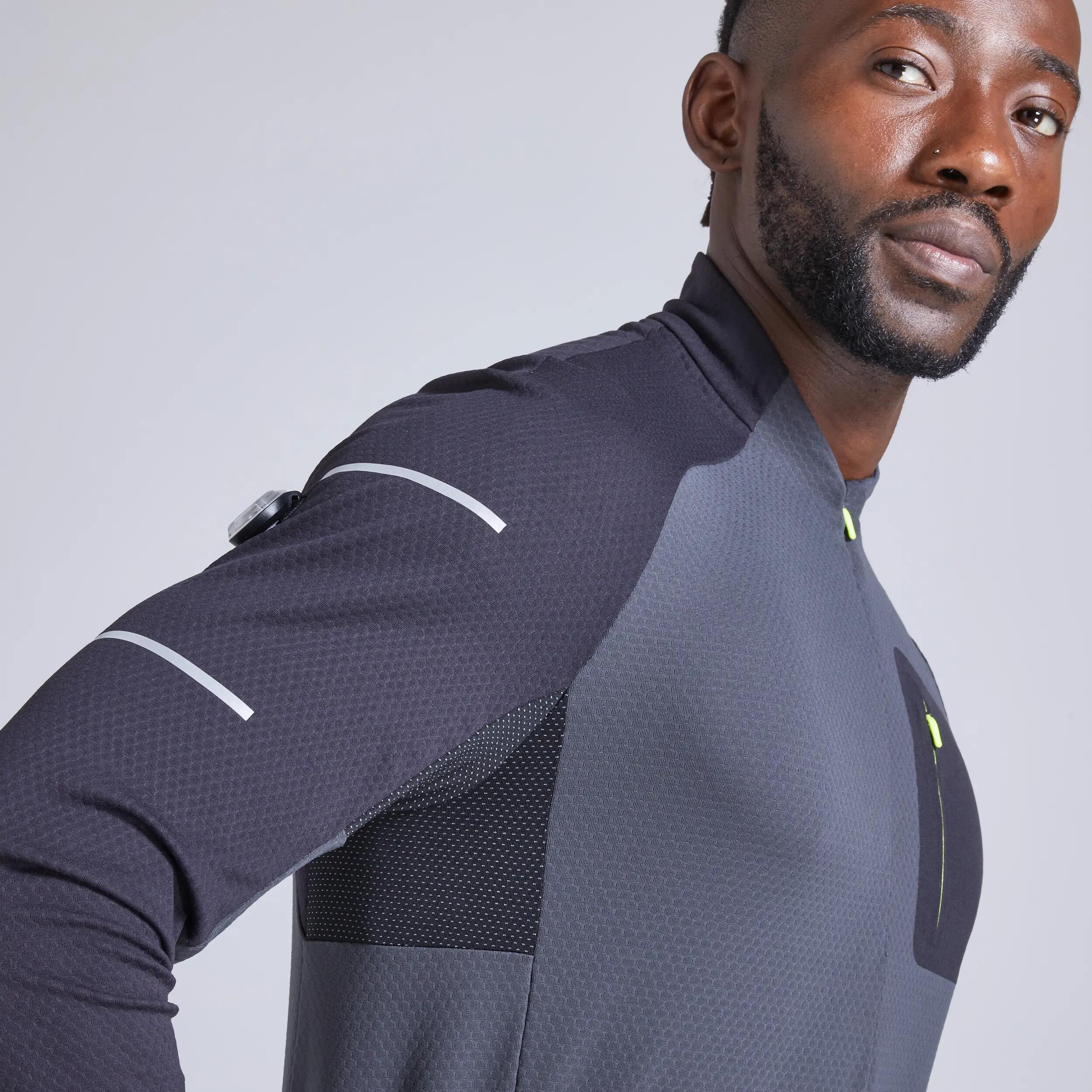 WARM LIGHT MEN'S LONG-SLEEVED WINTER RUNNING T-SHIRT BLACK GREY YELLOW 15/20