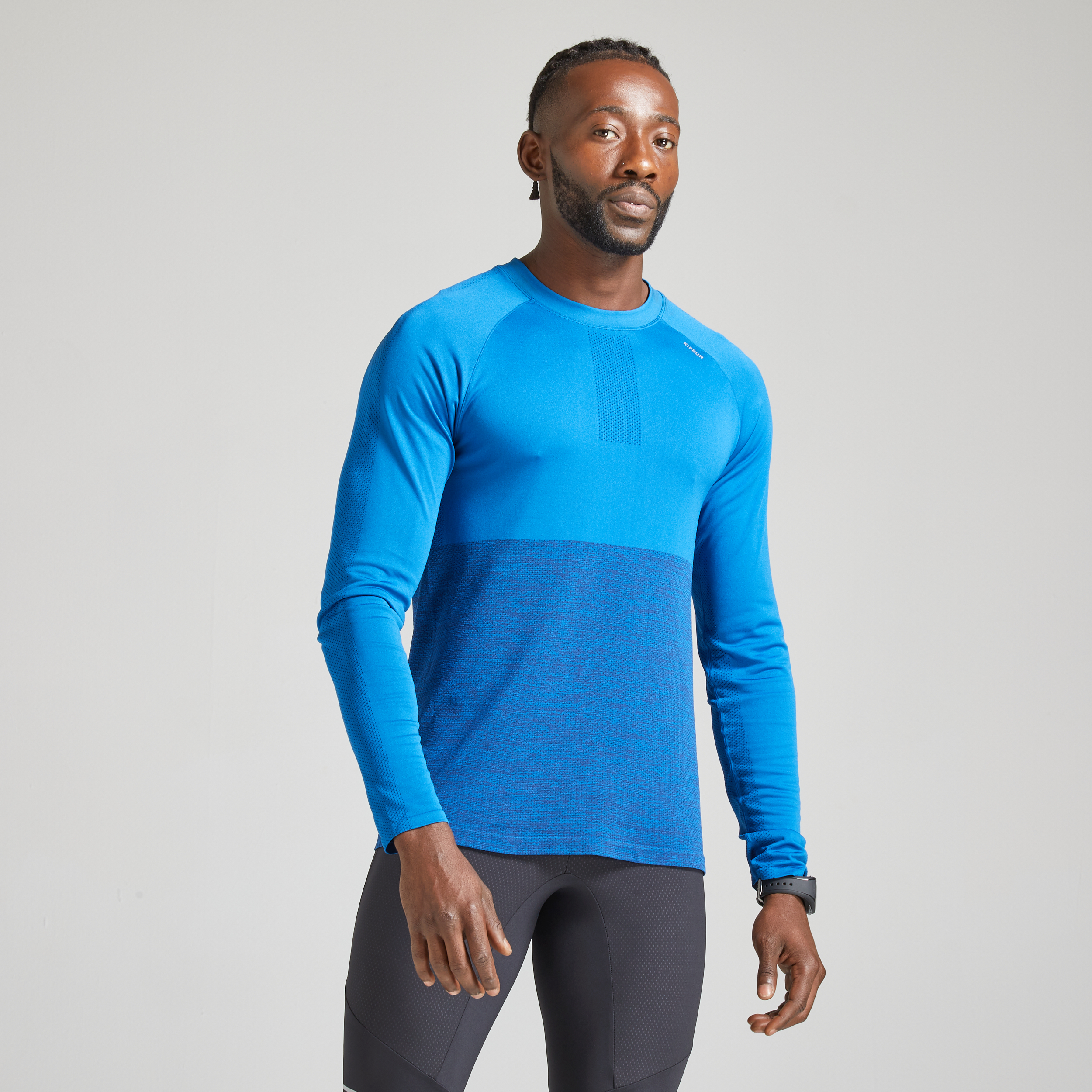 T-SHIRT RUNNING HOMME RESPIRANT MANCHE LONGUE KIPRUN CARE BLEU ROY