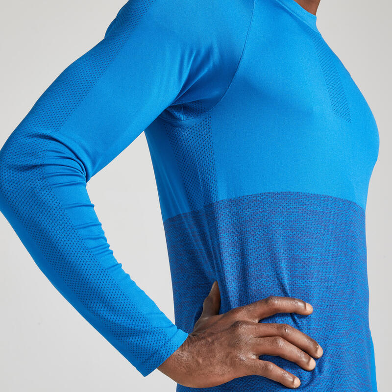 Pánské běžecké tričko s dlouhým rukávem Kiprun Care modré 