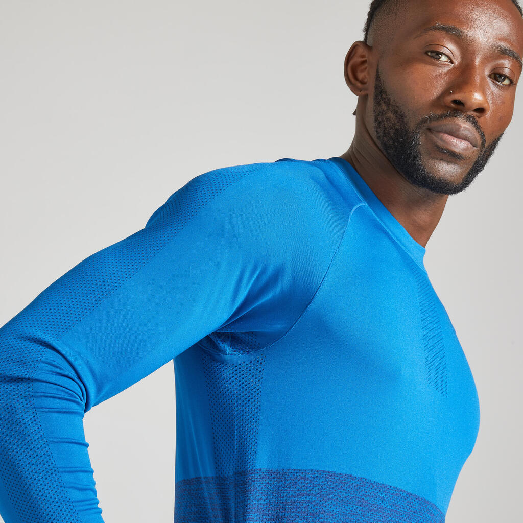 T-shirt de running manches longues Homme - KIPRUN Run 500 Sans couture Bleu