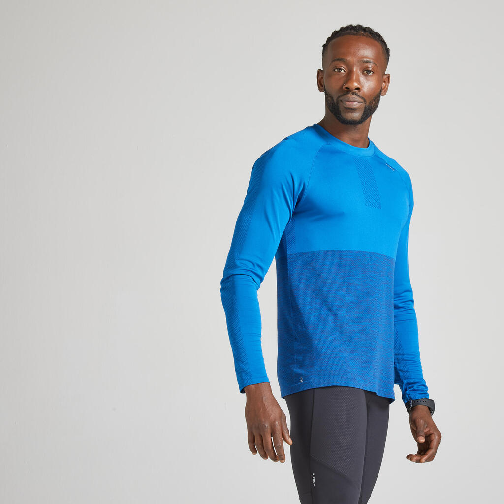 MEN'S BREATHABLE LONG-SLEEVED KIPRUN RUNNING T-SHIRT - BLUE GREEN