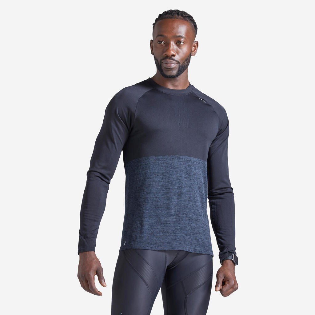 MEN'S BREATHABLE LONG-SLEEVED KIPRUN RUNNING T-SHIRT - BLUE GREEN