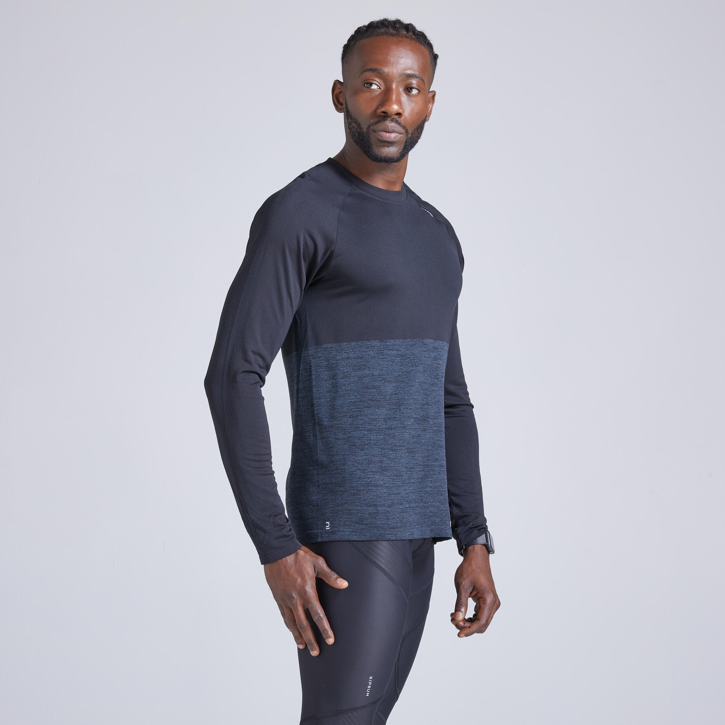 Men's long-sleeved running T-shirt - KIPRUN Run 500 Seamless Black