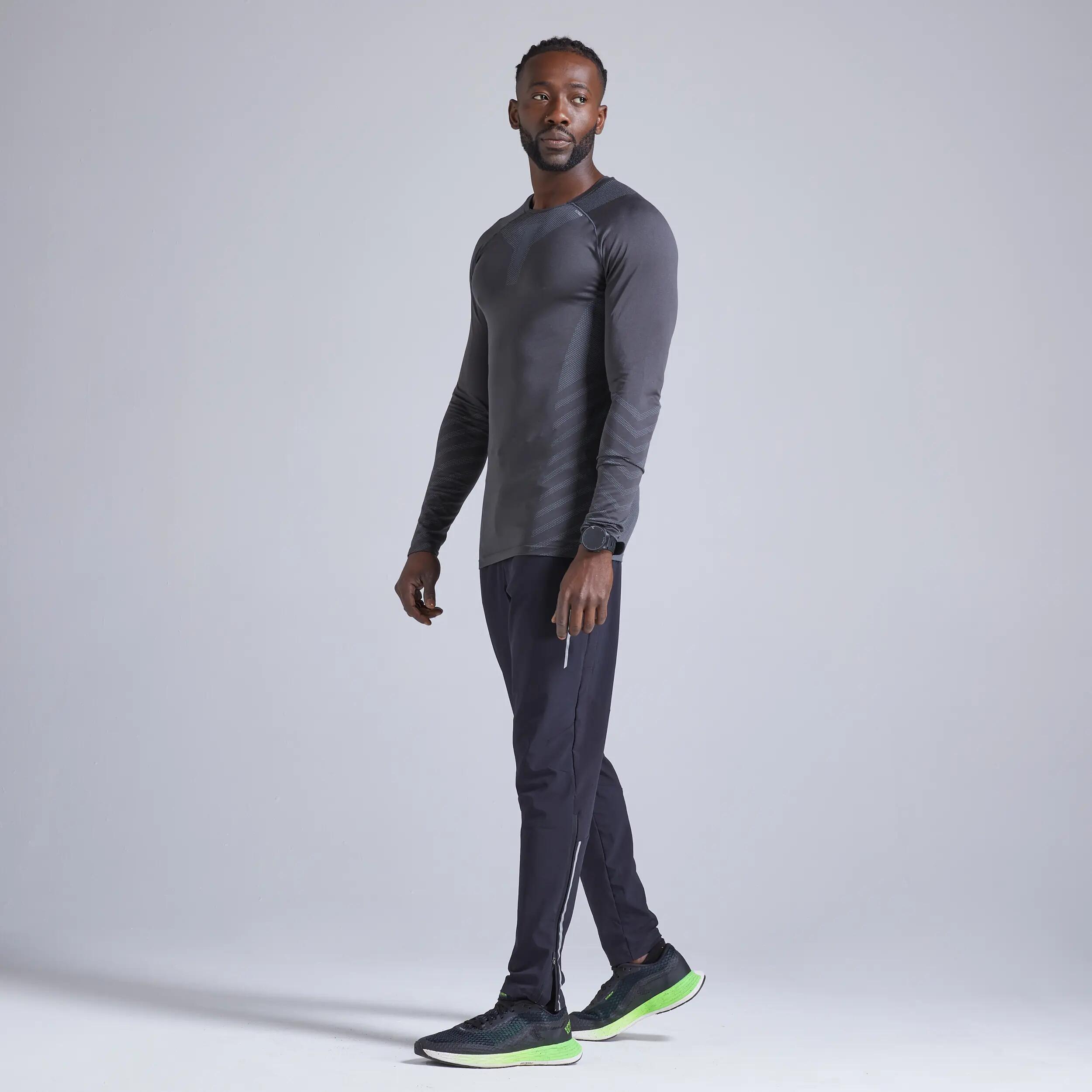 Bluză slim fără cusături alergare pe asfalt KIPRUN Run 500 Gri Bărbați 13/14