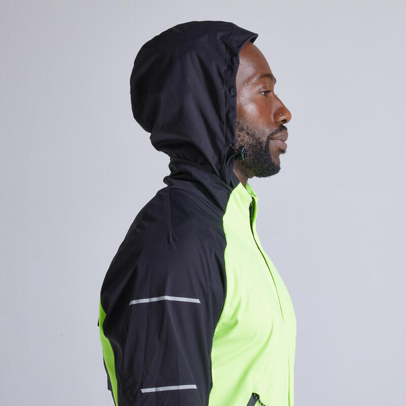 VESTE RUNNING HIVER DEPERLANTE COUPE-VENT HOMME KIPRUN WARM REGUL JAUNE