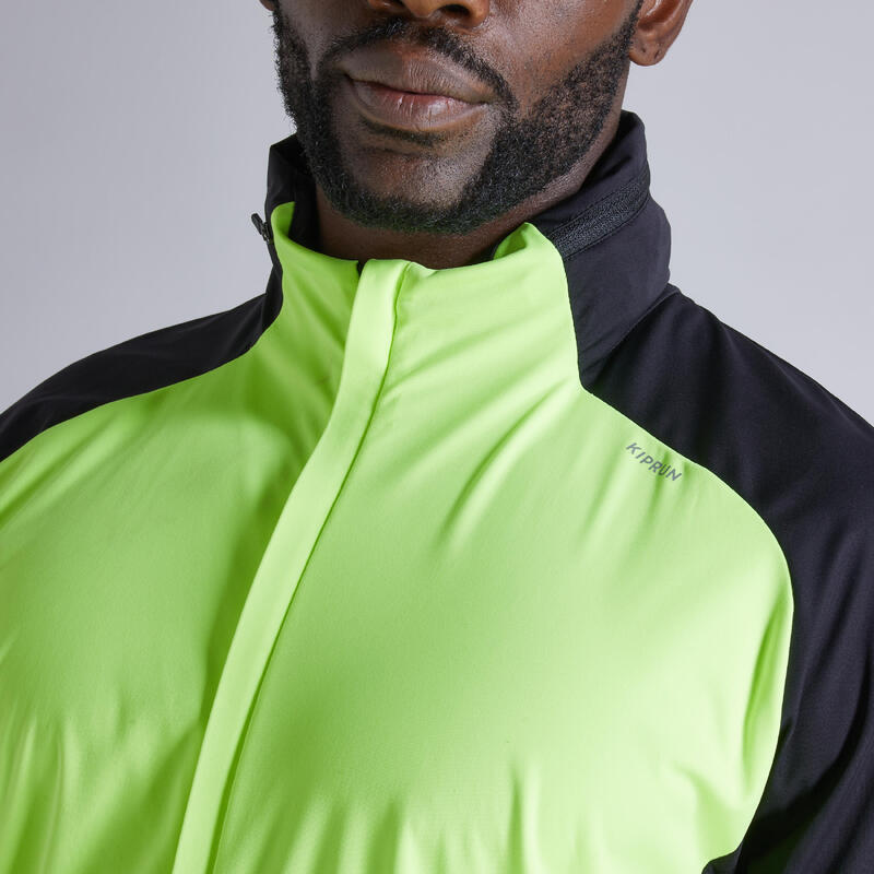 VESTE RUNNING HIVER DEPERLANTE COUPE-VENT HOMME KIPRUN WARM REGUL JAUNE