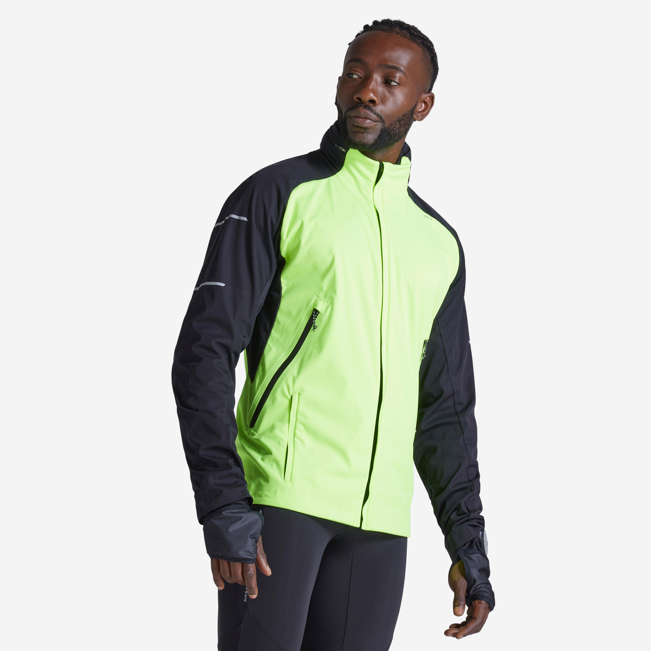 KIPRUN WARM REGUL MEN'S RUNNING WINDBREAKER WATERPROOF YELLOW