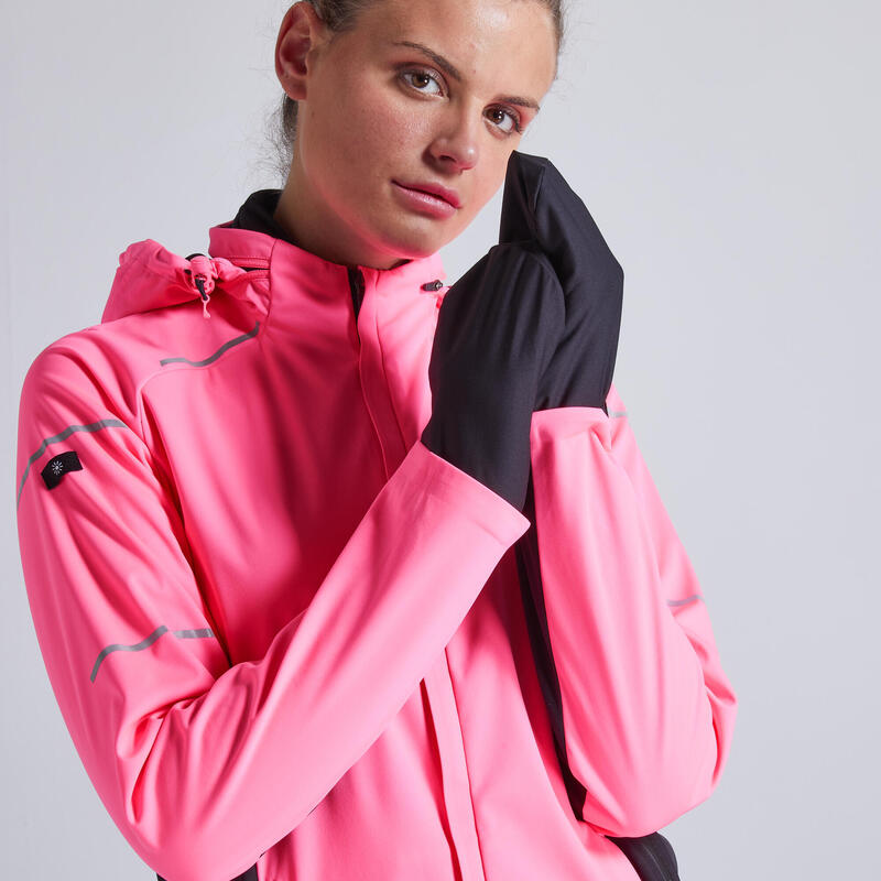 CASACO DE CORRIDA KIPRUN WARM REGUL MULHER ROSA FLUO