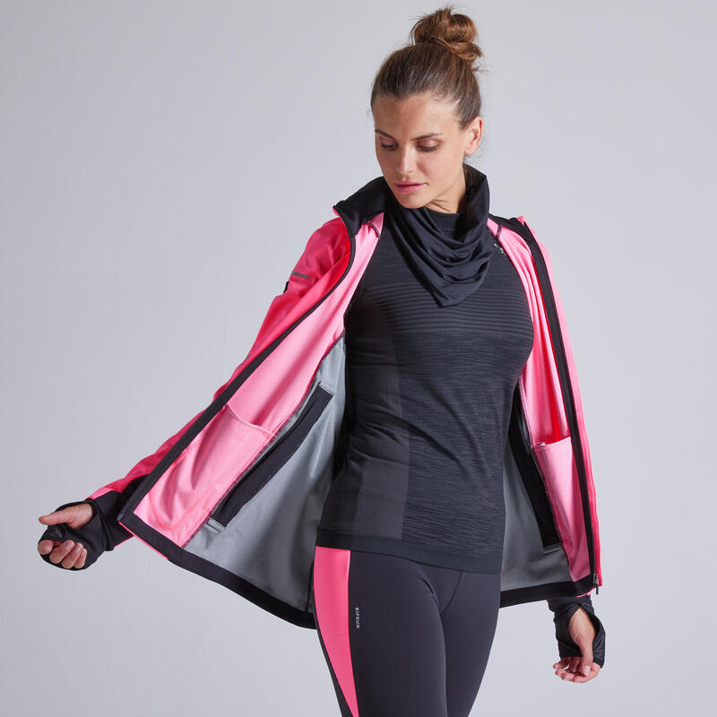 CASACO DE CORRIDA KIPRUN WARM REGUL MULHER ROSA FLUO