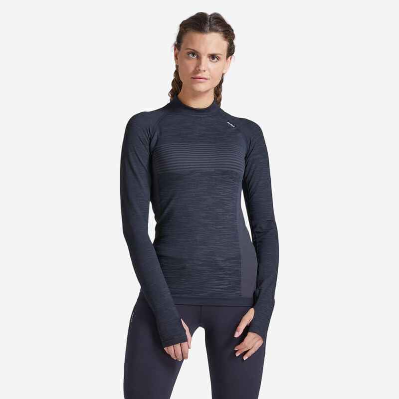 Camiseta Running Dry+ Mujer Negro Manga Larga 1/2 Cremallera - Decathlon