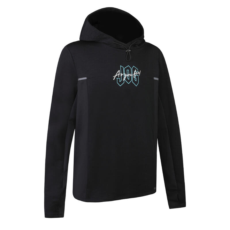 SWEAT RUNNING WARM HOODY PRINT BLACK CN