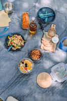 3-piece cutlery set (knife, fork, spoon) for camping in blue plastic