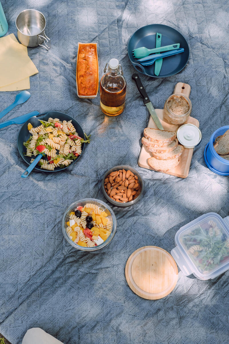 Set 3 tacâmuri (cuțit, furculiță, lingură) pentru camping din plastic albastru