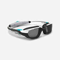 نظارات سباحة - TURN مقاس S - عدسات مُدخنة - أبيض/أسود/تركواز