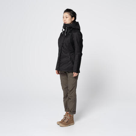 Куртка жіноча SH100 X-Warm для туризму водонепроникна чорна