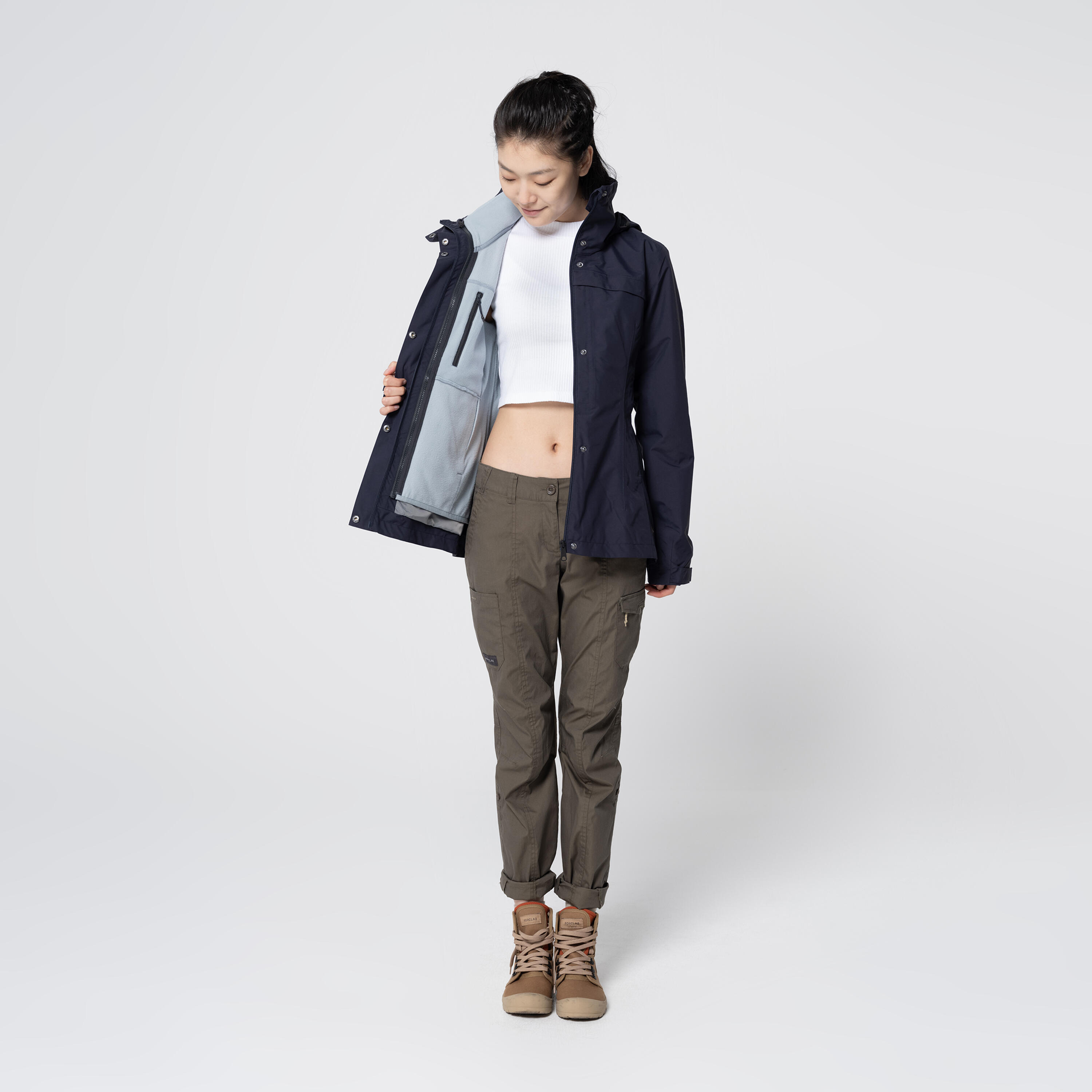 Women's waterproof 3in1 travel trekking jacket - Travel 100  0° - Navy 9/10